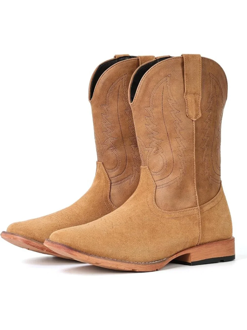 Men's Brown Square Toe Western Pull On Durable Classic Embroidered Cowboy boots